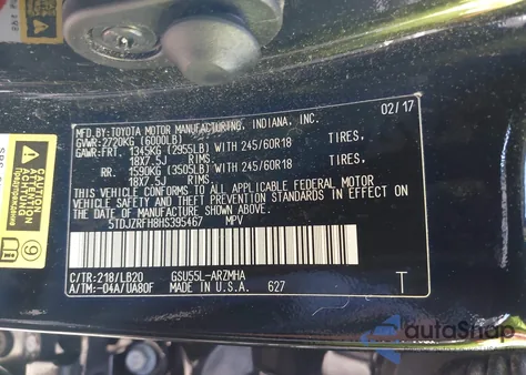 2017 Toyota Highlander Xle z USA, uszkodzony, nr VIN 5TDJZRFH8HS395467